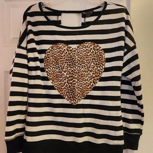 Material Girl Active Leopard Heart Striped Long Sleeve Sweater Top Medium